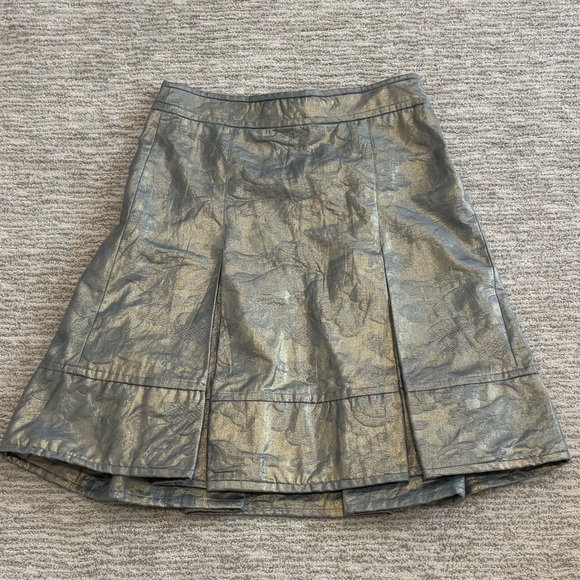 Charles Nolan Floral Jacquard Gold Metallic Coated A-Line Pleated Skirt Size 4 - Picture 8 of 12